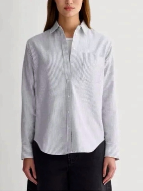 Everlane Tops - Like New Everlane Must Have Oxford Organic Cotton Charcoal White Stripe  Shirt 4